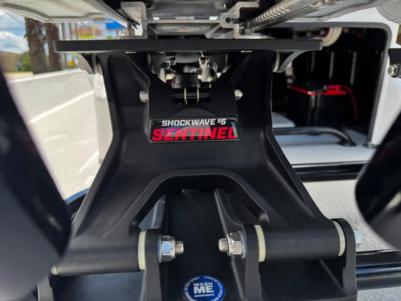 Slide: The Image of Close-up of Shockwave S5 Sentinel suspension system on SCB S22, 2025 model. - 14