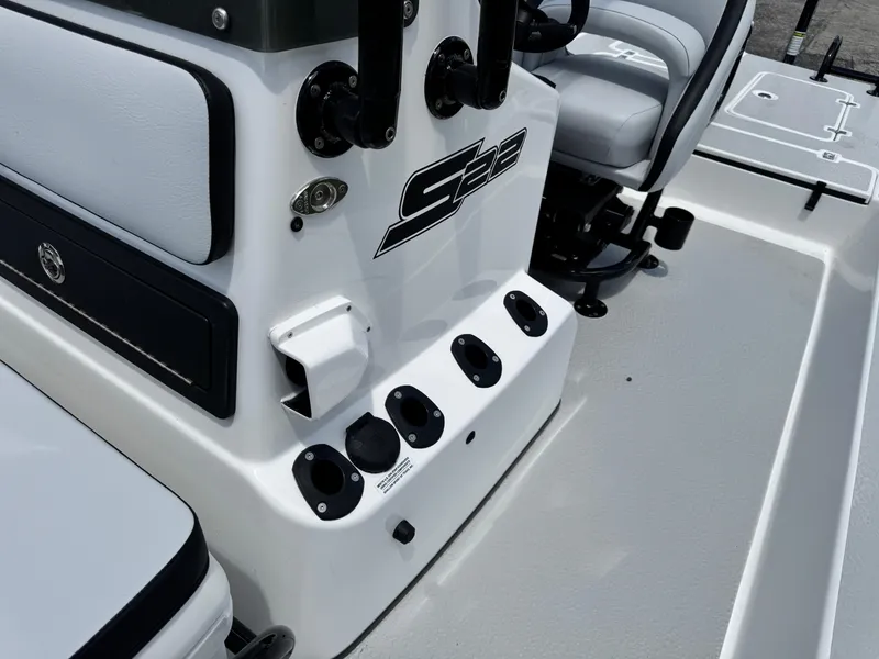 Slide: The Image of 2025 SCB S22 boat interior with seating and control panel. - 25