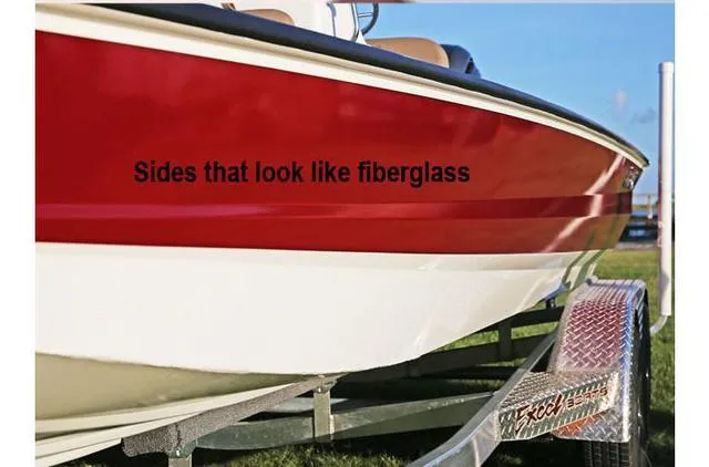 Slide: The Image of 2022 Excel Bay Pro 203 boat with fiberglass-like sides on a trailer. - 25