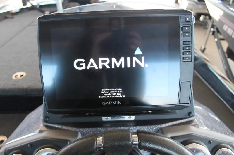 Slide: The Image of Garmin display on 2020 Ranger Z185 boat dashboard, showing ECHOMAP Ultra software. - 19