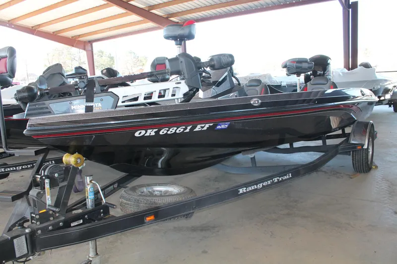 Slide: The Image of 2020 Ranger Z185 boat on trailer in covered storage area. - 4