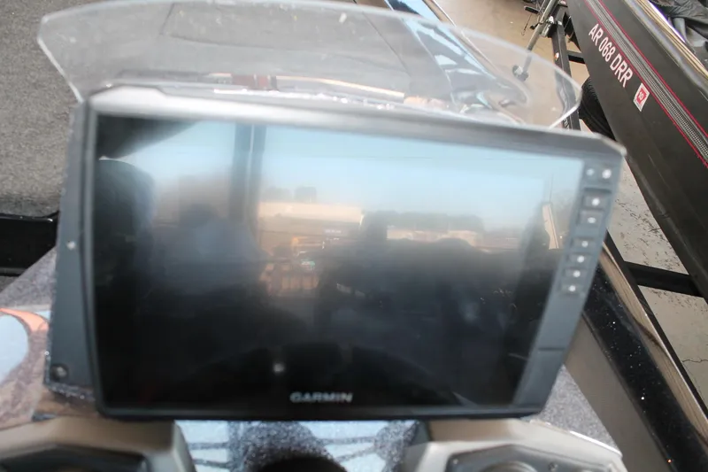 Slide: The Image of Garmin display on 2020 Ranger Z185 boat dashboard, with reflections visible. - 9