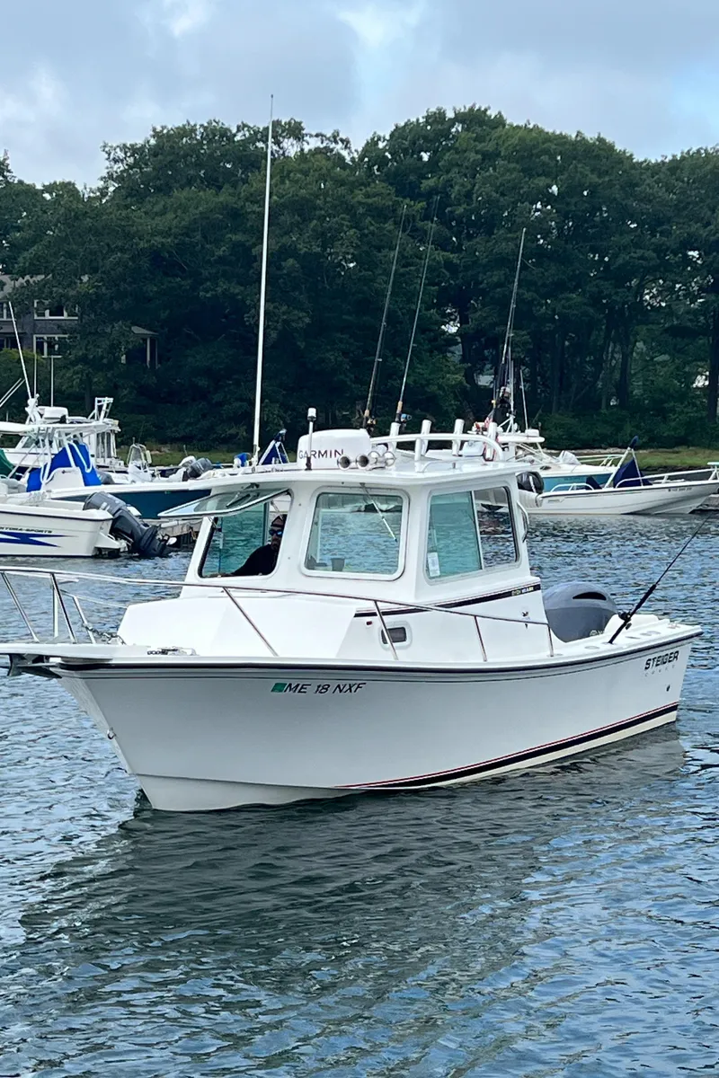 Slide: The Image of 2014 Steiger Craft 21 DV MIAMI boat on water, surrounded by trees and other boats. - 4