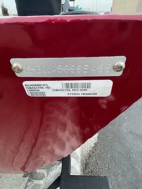 Slide: The Image of 2025 Tracker Bass Tracker Classic XL boat hull identification number and label. - 6