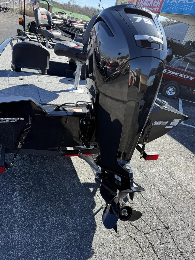 Slide: The Image of 2025 Tracker Pro Team 175 Crappie Edition boat with powerful outboard motor. - 2