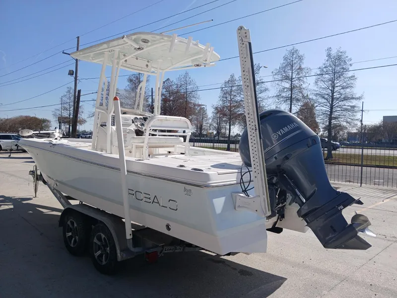 Slide: The Image of 2018 Robalo 226 Cayman boat on trailer with Yamaha outboard motor. - 13