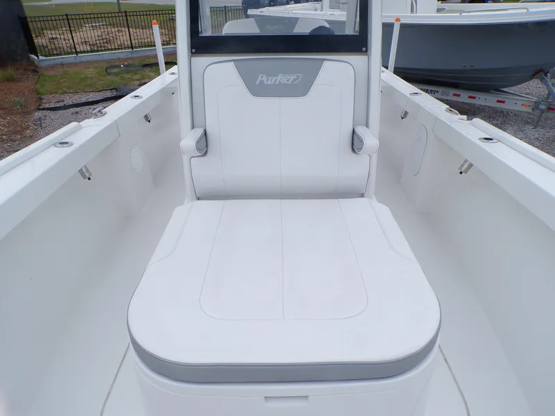 Slide: The Image of 2024 Parker 2400 Center Console boat interior with cushioned seating. - 11