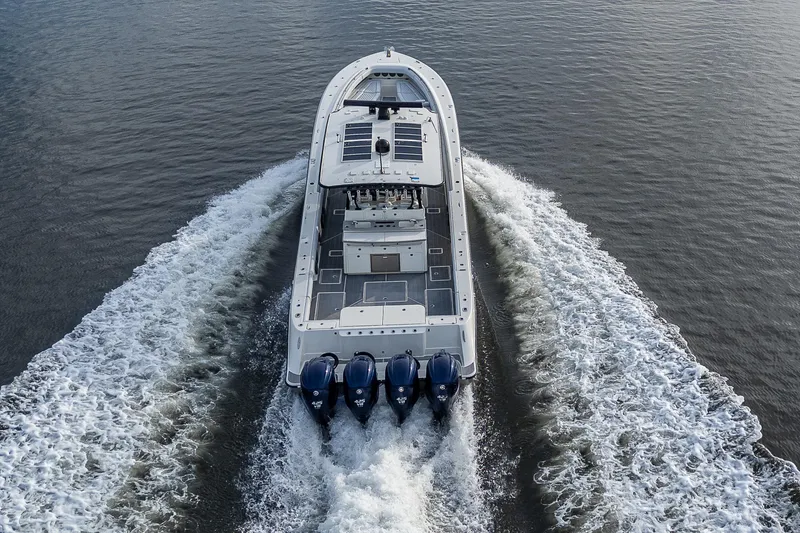 Slide: The Image of HCB 53 boat, 2017 model, cruising on water with powerful engines. - 39