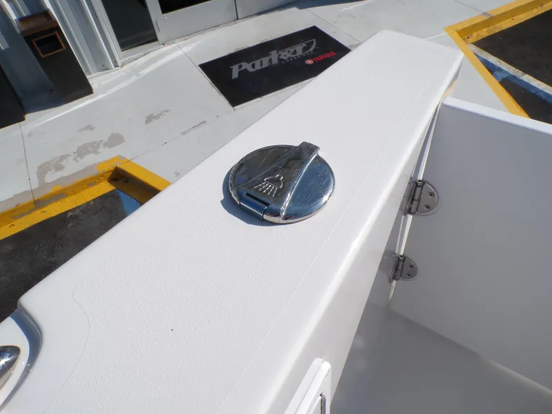 Slide: The Image of 2024 Parker 2600 Center Console boat detail with chrome hardware. - 27