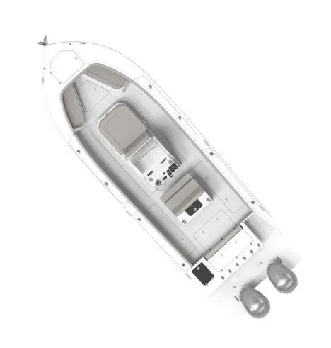 Slide: The Image of 2024 Parker 2600 Center Console boat, top view, featuring dual engines and spacious deck layout. - 3