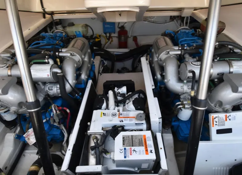 Slide: The Image of Engine room of 2012 Tiara Yachts 3100 Coronet with dual engines and equipment. - 37