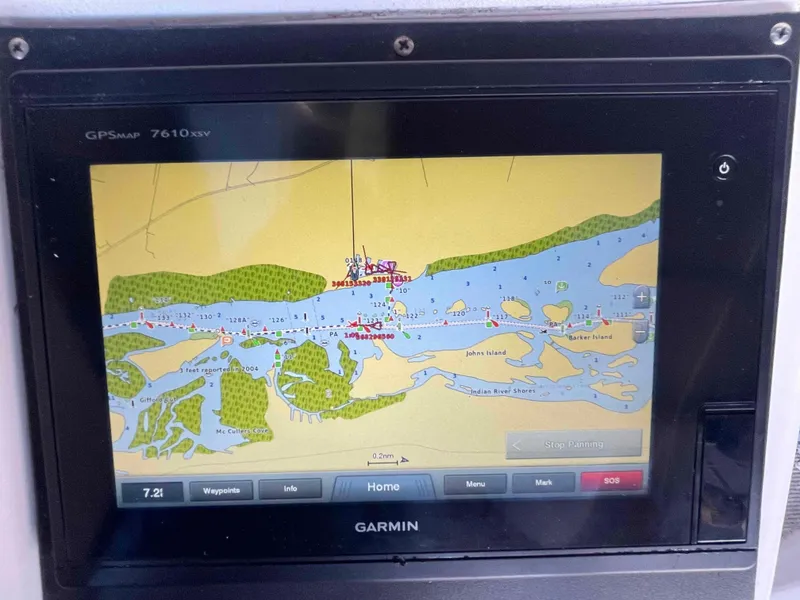 Slide: The Image of Garmin GPS display on 2000 Manta 42 Catamaran showing navigational map. - 39