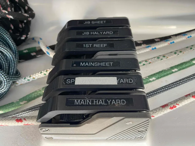 Slide: The Image of Sailing control lines on a 2000 Manta 42 Catamaran, labeled for easy identification. - 43