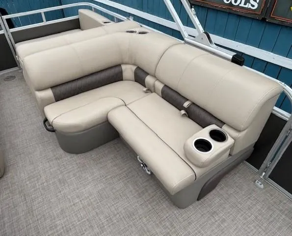 Slide: The Image of 2023 Sun Tracker Party Barge 22 RF XP3 interior seating with cup holders. - 19