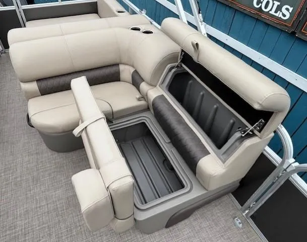 Slide: The Image of 2023 Sun Tracker Party Barge 22 RF XP3 seating with storage compartments open. - 20