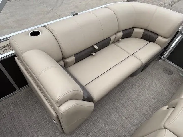 Slide: The Image of 2023 Sun Tracker Party Barge 22 RF XP3 beige seating with cup holder. - 22