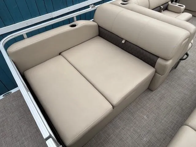Slide: The Image of 2023 Sun Tracker Party Barge 22 RF XP3, beige seating, spacious and comfortable design. - 25