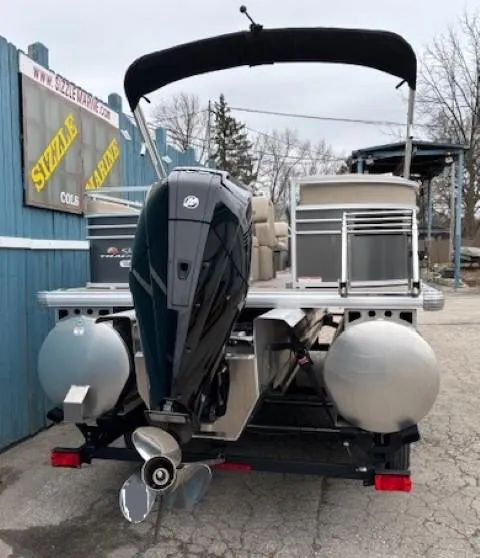 Slide: The Image of 2023 Sun Tracker Party Barge 22 RF XP3 pontoon boat with outboard motor. - 6