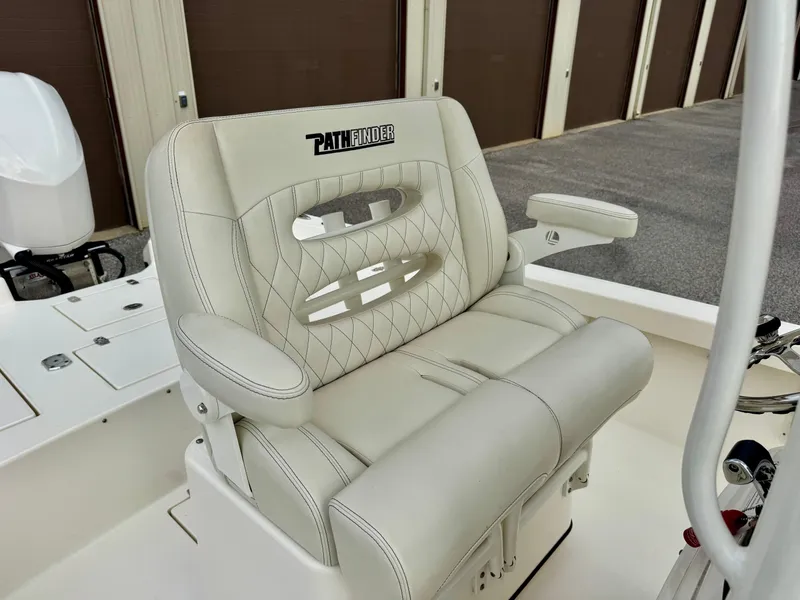 Slide: The Image of 2019 Pathfinder 2600 HPS boat seat with diamond stitching and armrests. - 10
