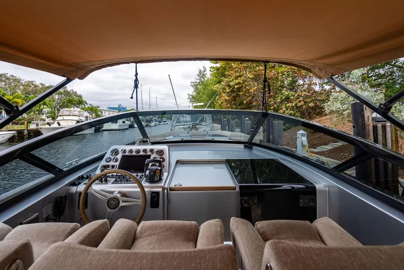 Slide: The Image of Interior view of 2015 CNM 43 Continental yacht cockpit with steering wheel and controls. - 10