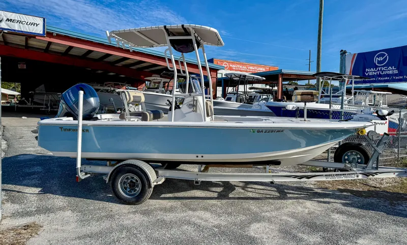 Slide: The Image of 2018 Tidewater 1910 Bay Max boat on trailer at dealership. - 12