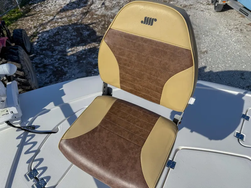 Slide: The Image of Boat seat on 2018 Tidewater 1910 Bay Max, brown and beige upholstery. - 8