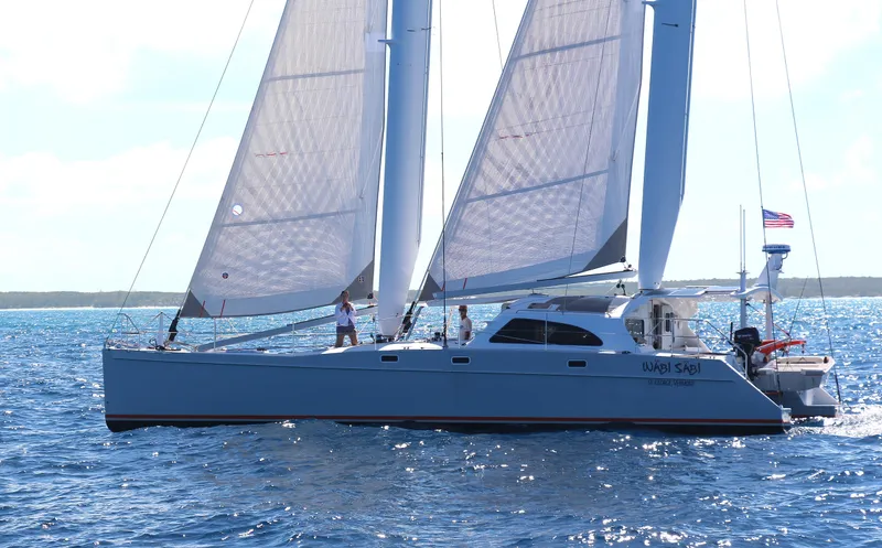 Slide: The Image of Sailing catamaran Chris White Atlantic 49 MastFoil 2018 on open water. - 3