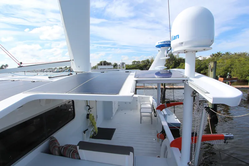 Slide: The Image of Atlantic 49 MastFoil yacht deck with solar panels and navigation equipment, 2018 model. - 7