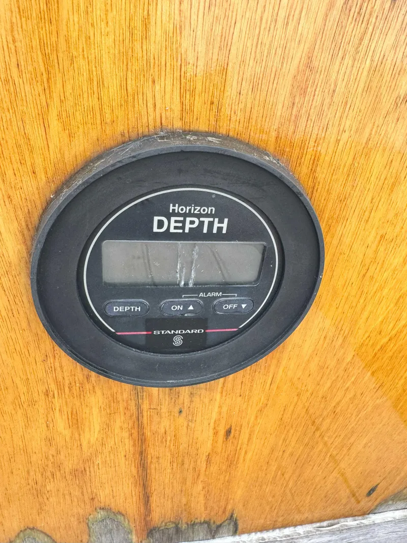 Slide: The Image of Depth gauge on 1969 Ohlson 38 sailboat, mounted on wooden panel. - 10