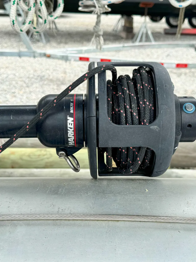 Slide: The Image of Close-up of a rope winch on a 1969 Ohlson 38 sailboat. - 26