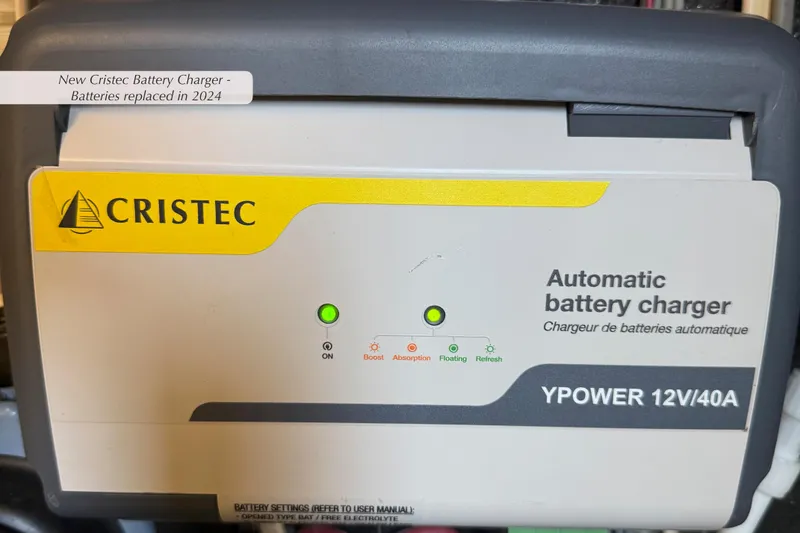 Slide: The Image of Cristec automatic battery charger, YPOWER 12V/40A, installed on a 1988 Mediterranean 38 Convertible. - 25