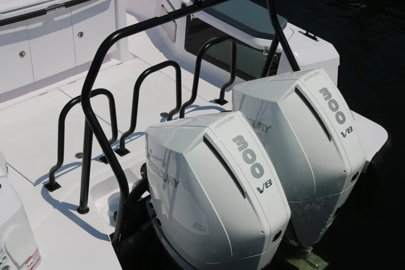 Slide: The Image of Twin Mercury 300 V8 engines on 2025 Axopar 37 XC Cross Cabin boat. - 3