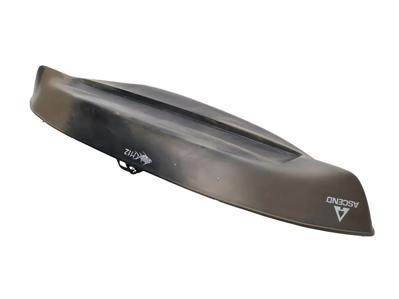 Slide: The Image of 2025 Ascend H12 Hybrid Sit-In kayak hull, side view, gray color. - 7