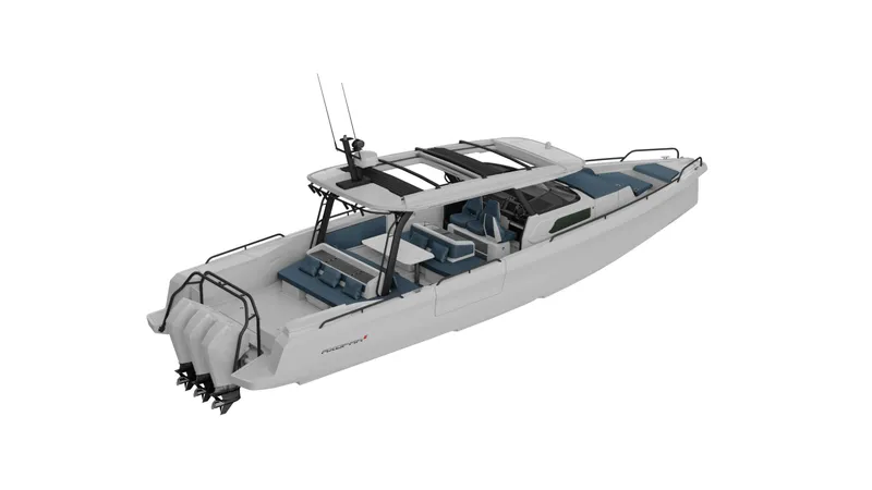 Slide: The Image of 2025 Axopar 45 SUN TOP boat with sleek design and triple engines. - 20