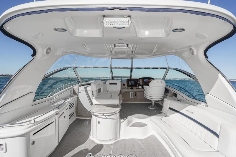 Slide: The Image of 2005 Sea Ray 500 Sundancer yacht interior with luxurious seating and ocean view. - 42