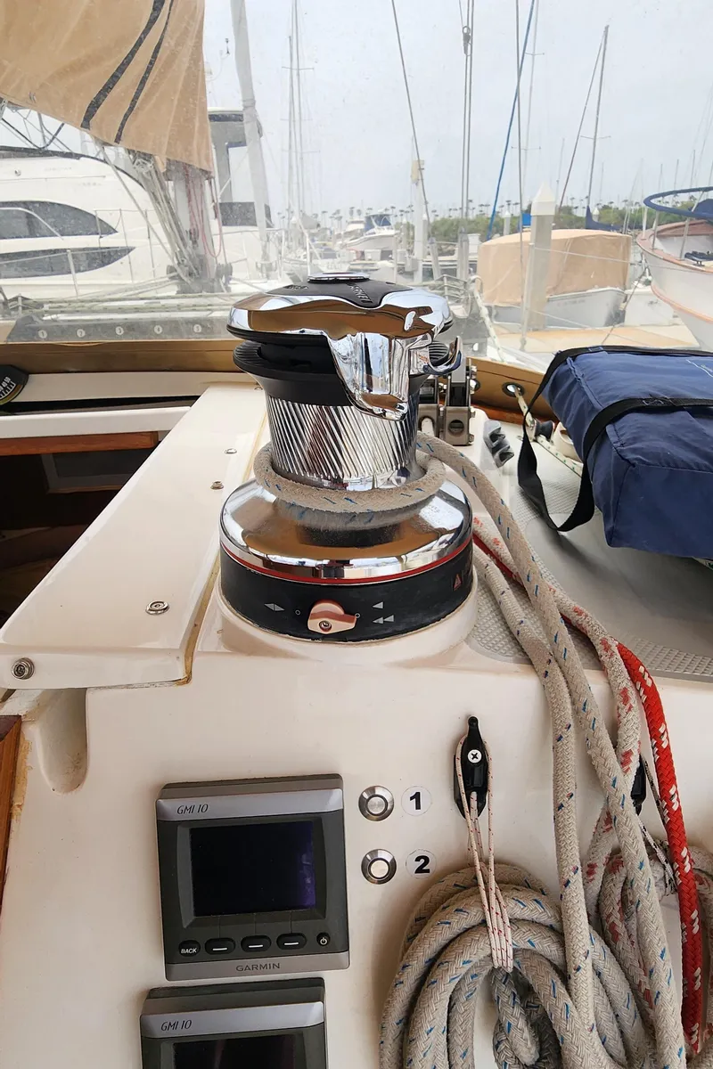Slide: The Image of Sailboat deck of 1995 Catalina 42 MkII with winch and ropes. - 13