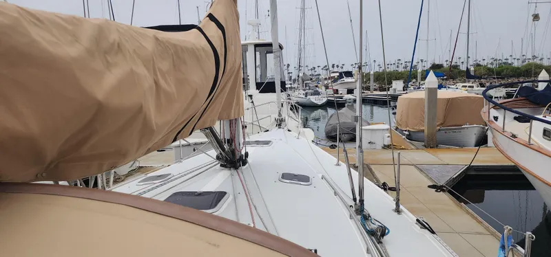 Slide: The Image of Sailboat docked at marina, Catalina 42 MkII, 1995 model, with covered sails. - 3