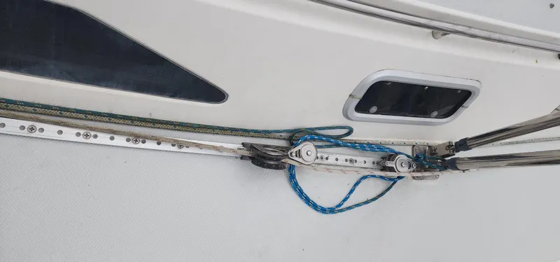 Slide: The Image of Close-up of Catalina 42 MkII sailboat rigging and deck hardware, 1995 model. - 5