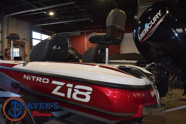 Slide: The Image of 2019 Nitro Z18 boat with Mercury engine in showroom. - 36