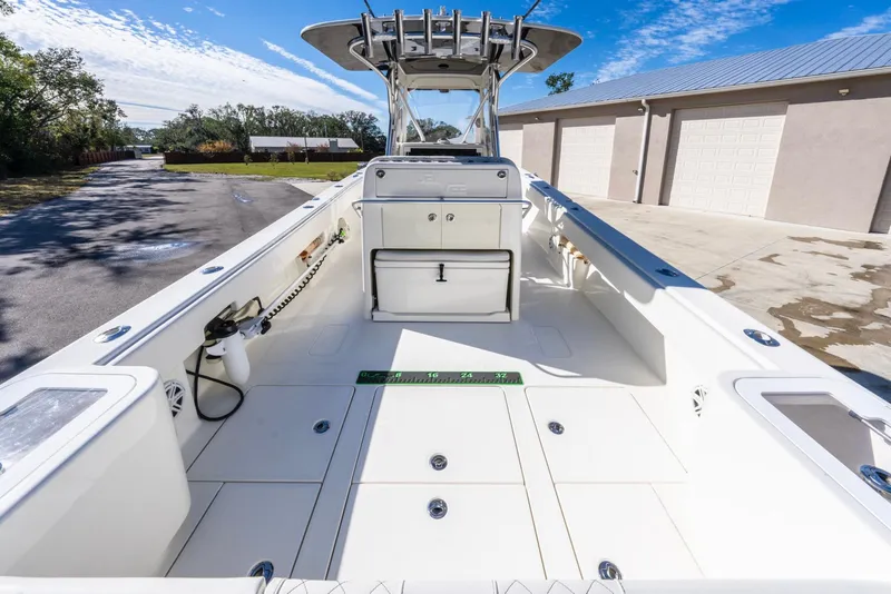 Slide: The Image of 2019 SeaVee 322z boat with spacious deck and modern design. - 16