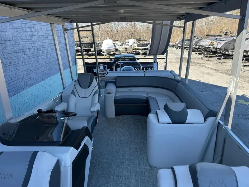 Slide: The Image of 2025 Avalon Catalina 2585 Funship Cruise interior with spacious seating and modern design. - 5