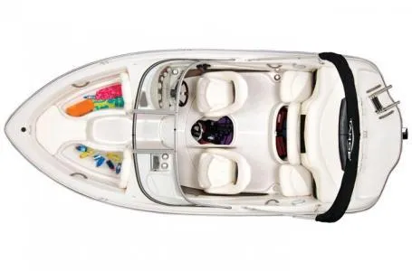 Slide: The Image of Overhead view of a 2012 Tahoe Q4 SS boat with seating and storage areas. - 12