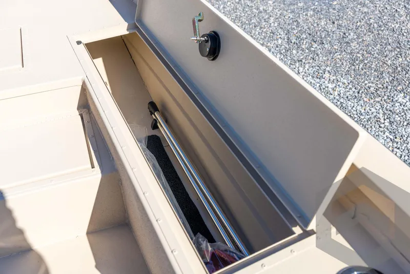 Slide: The Image of Storage compartment of 2025 G3 Bay 21 GX boat, featuring organized interior space. - 35