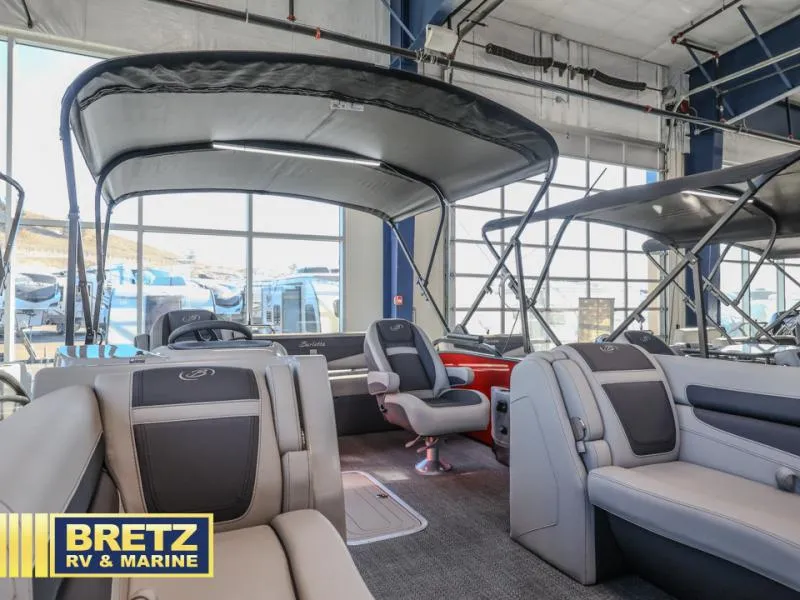 Slide: The Image of 2025 Cabrio Ultra-Lounge 22UC boat interior at Bretz RV & Marine showroom. - 6