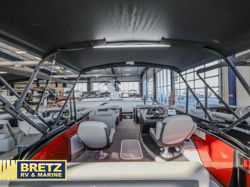 Slide: The Image of Interior view of 2025 Cabrio Ultra-Lounge 22UC boat at Bretz RV & Marine showroom. - 9