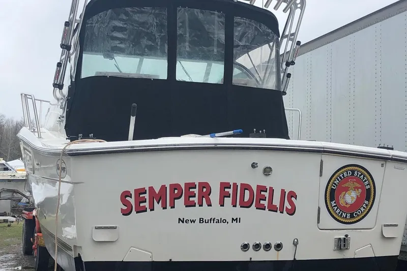 Slide: The Image of 2000 Rampage 30 Express boat named "Semper Fidelis" in New Buffalo, MI. - 6