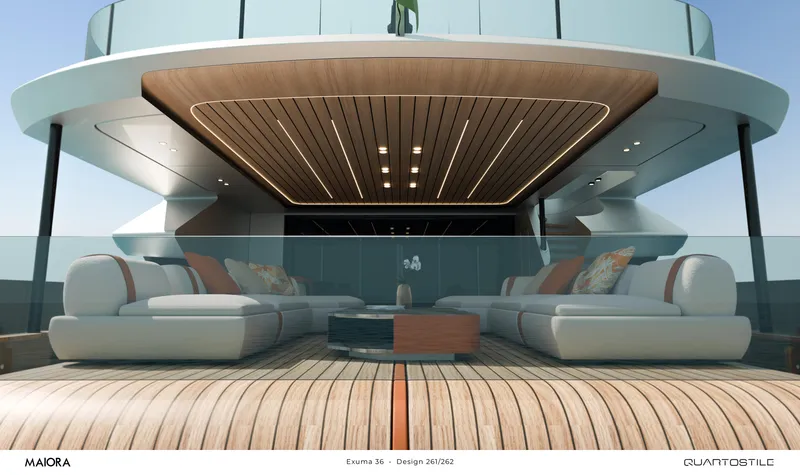 Slide: The Image of Luxurious Maiora 36 Exuma yacht deck with modern seating, 2026 model. - 3