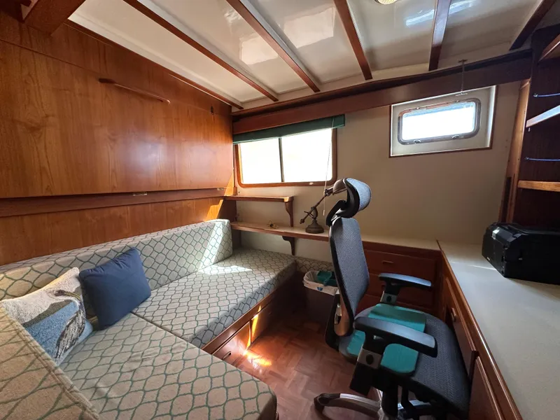 Slide: The Image of Bathroom in 1997 Kadey-Krogen 48 Whaleback with nautical-themed shower curtain. - 33