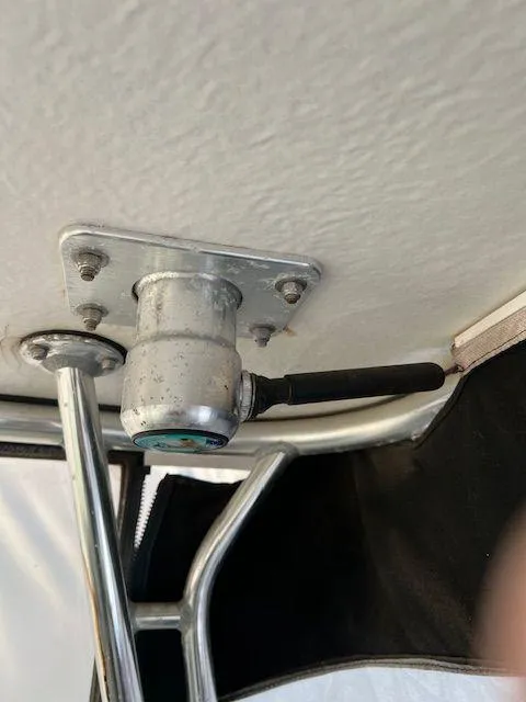 Slide: The Image of 2003 Seaswirl Striper 2601 Walkaround I/O boat interior detail, featuring metal fixture and wiring. - 21