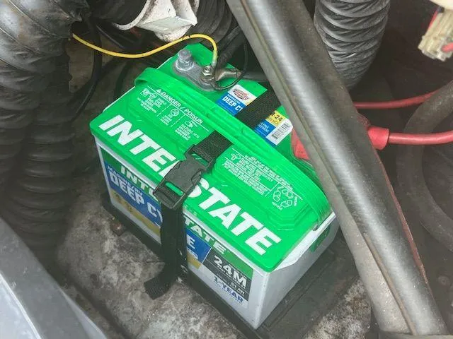 Slide: The Image of Interstate battery in 2003 Seaswirl Striper 2601 Walkaround I/O boat engine compartment. - 22